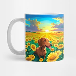 Dachshund in a Field of Sunflowers Mug